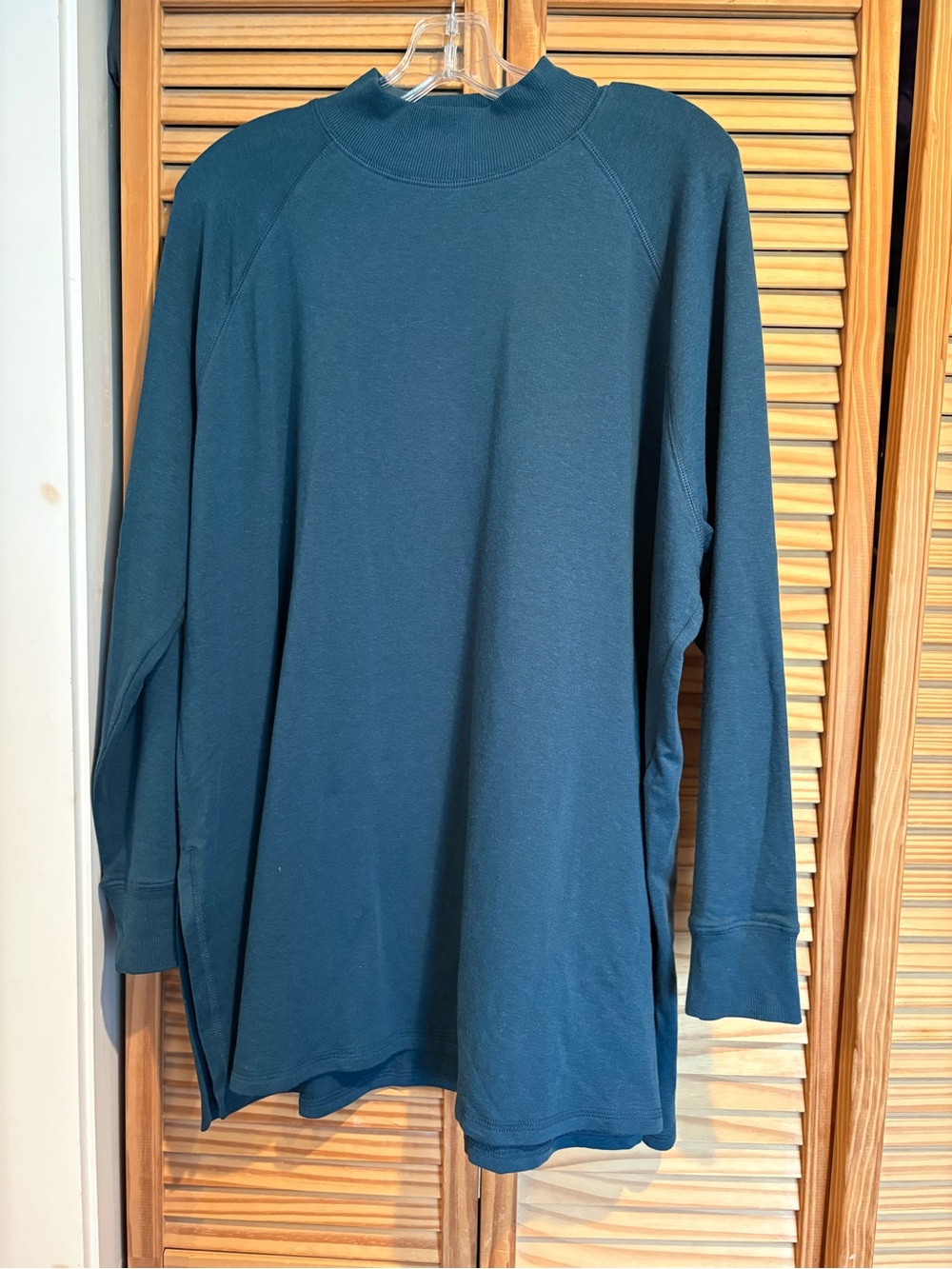 Eileen Fisher Women’s Long-Sleeve Mock Neck Shirt Tunic Top Teal Lightweight
